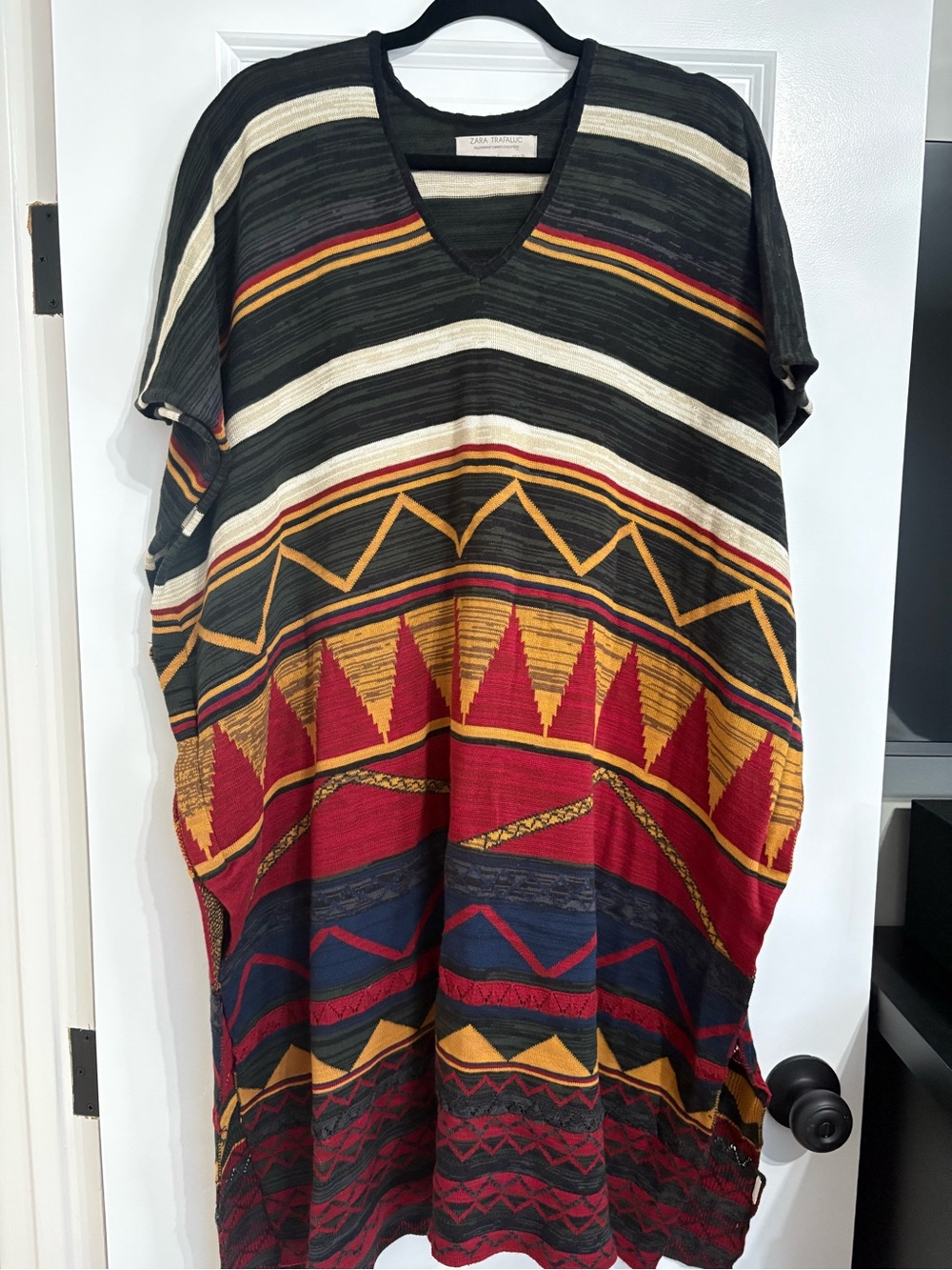 Zara Multicolor Striped poncho style sweater with Tribal Motif